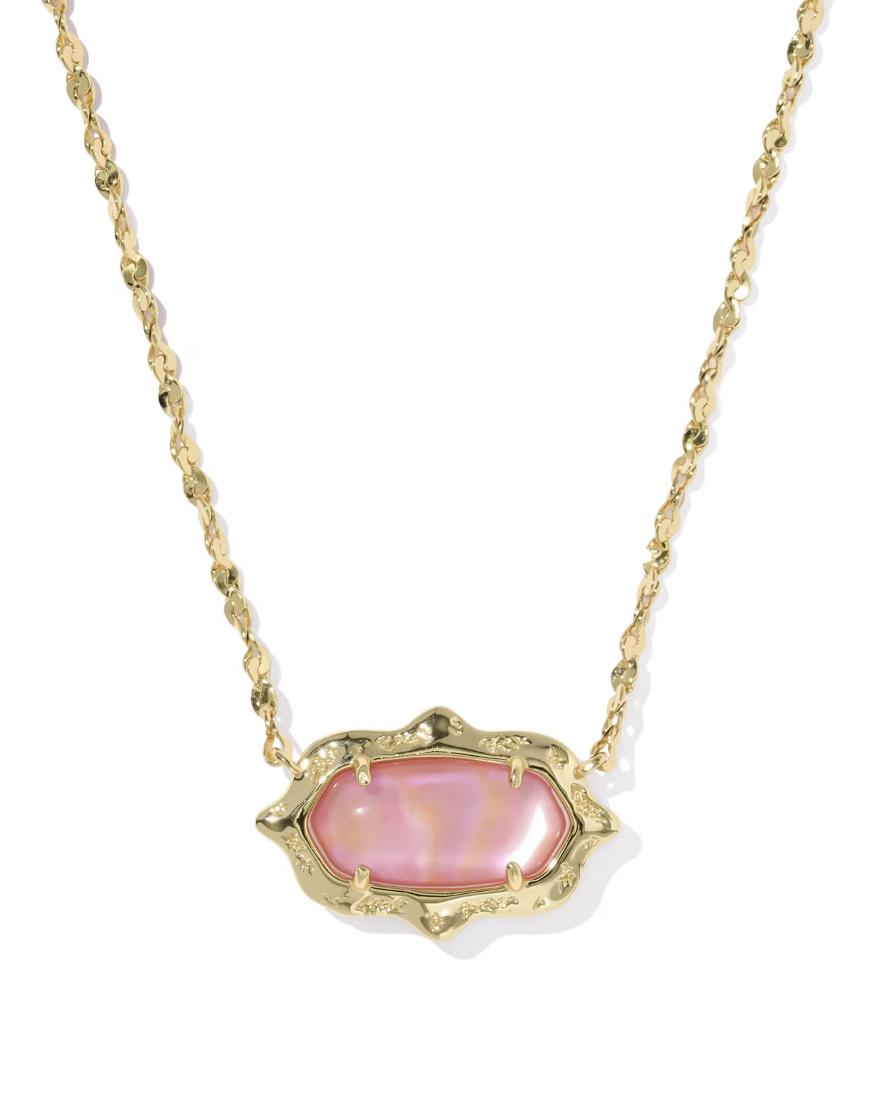 ELISA SCALLOP FRAME SHOIRT PENDANT NECKLACE GOLD LT PINK IRID