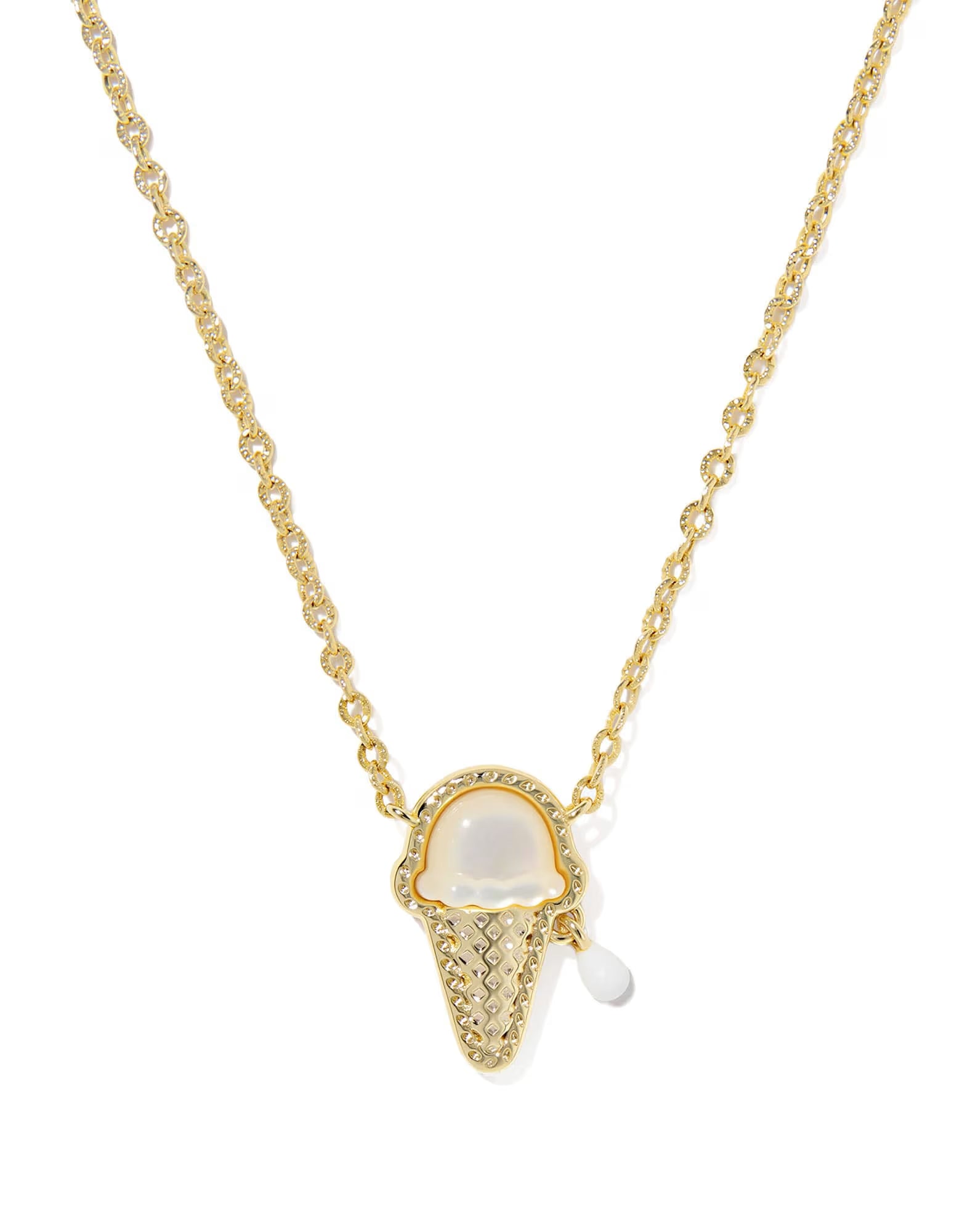 ICE CREAM SHORT PENDANT NECKLACE - GOLD IVORY MOTHER OF PEARL