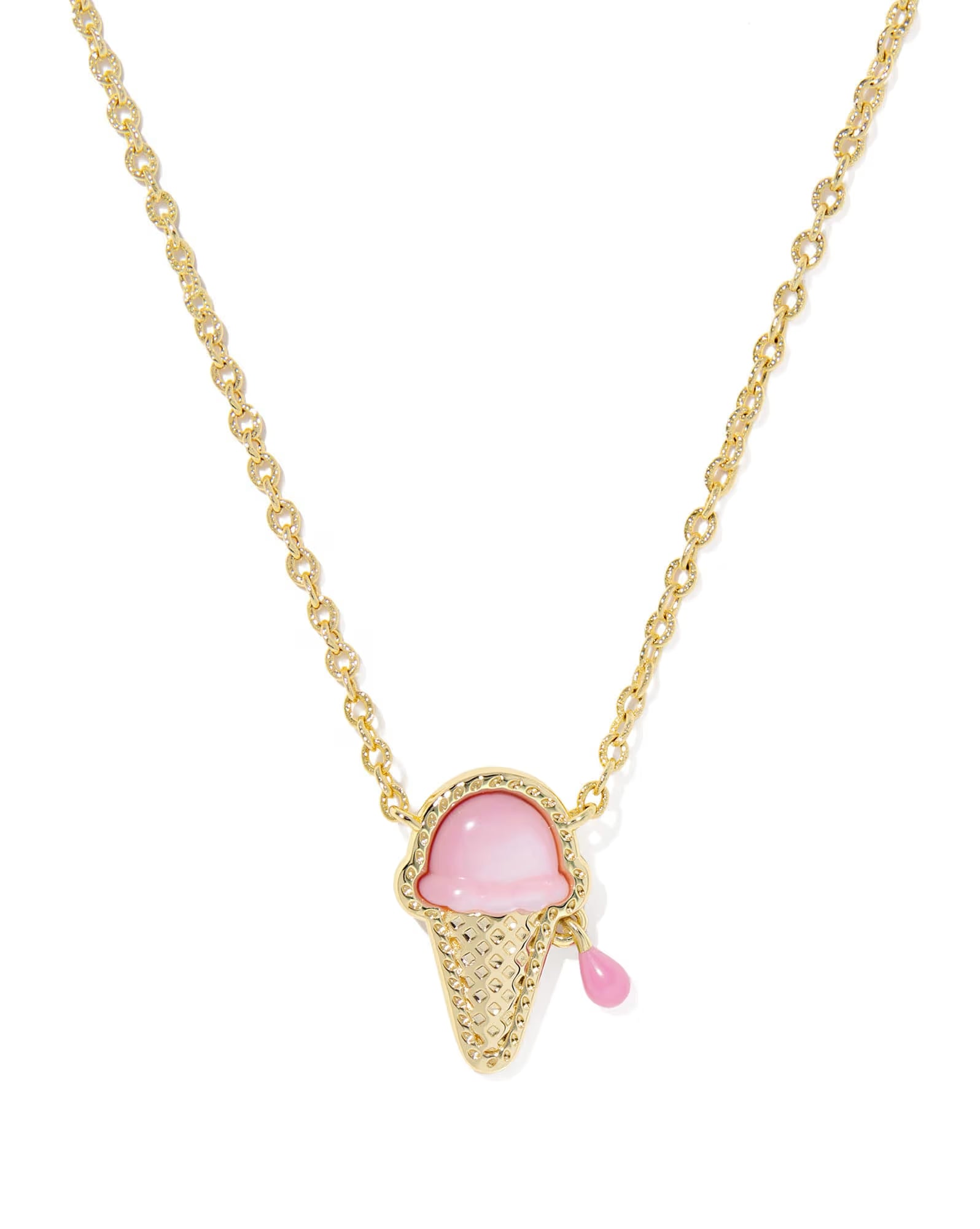 ICE CREAM SHORT PENDANT NECKLACE - GOLD PASTEL PINK MOTHER OF PEARL