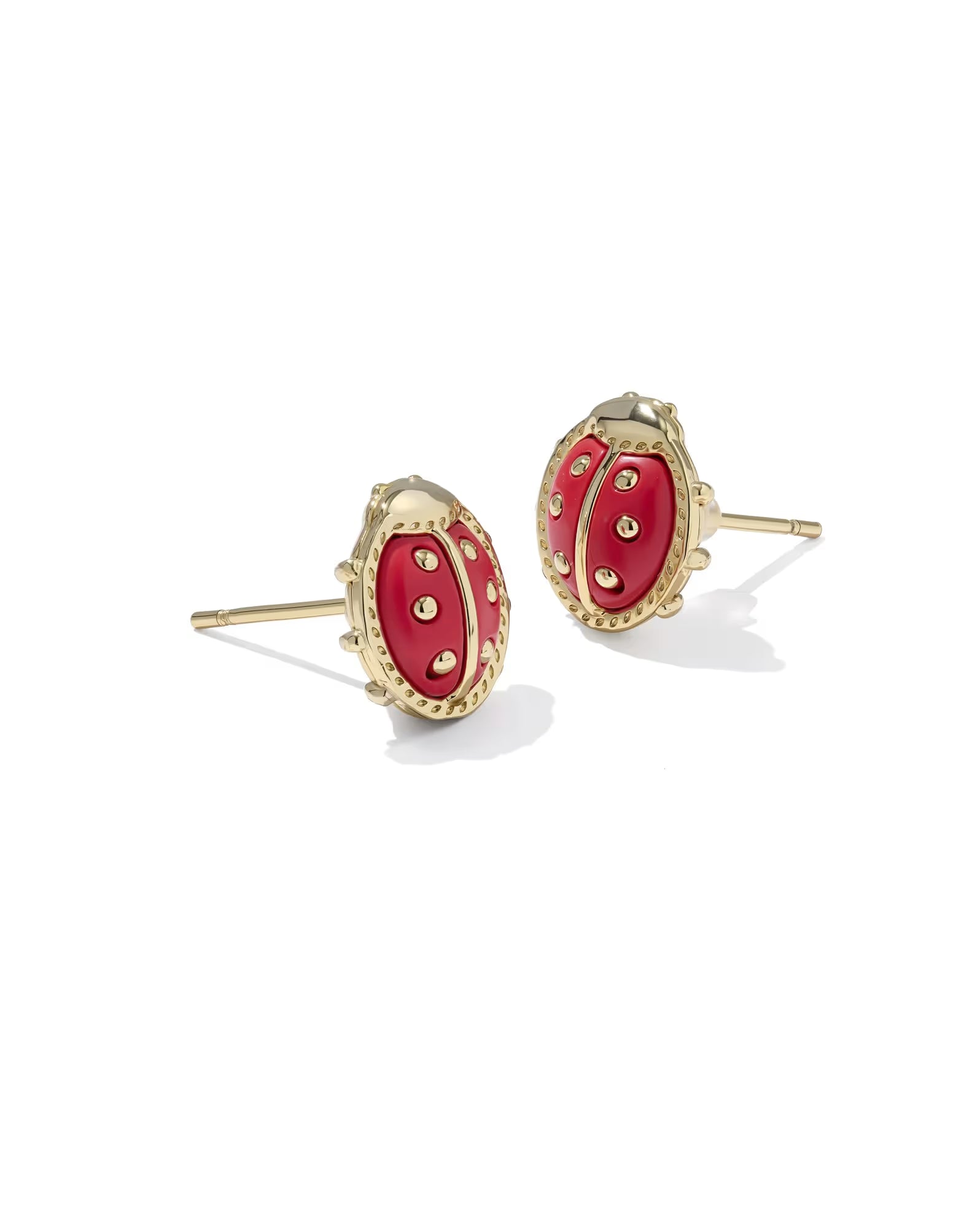 LADYBUG STUD EARRINGS GOLD RED VERMILLION MAGNESITE