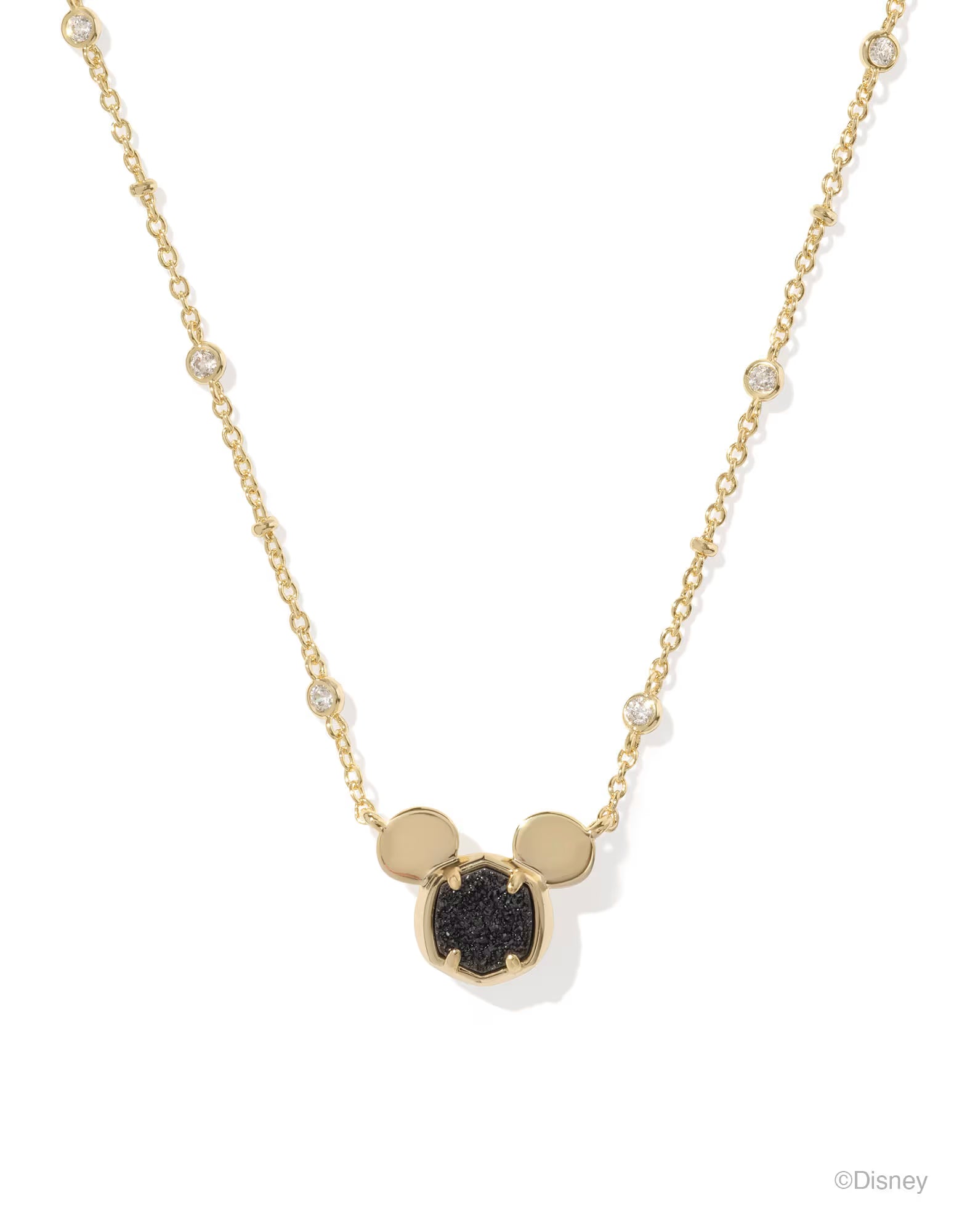 MICKEY MOUSE PENDANT NECKLACE - GOLD BLACK DRUZY