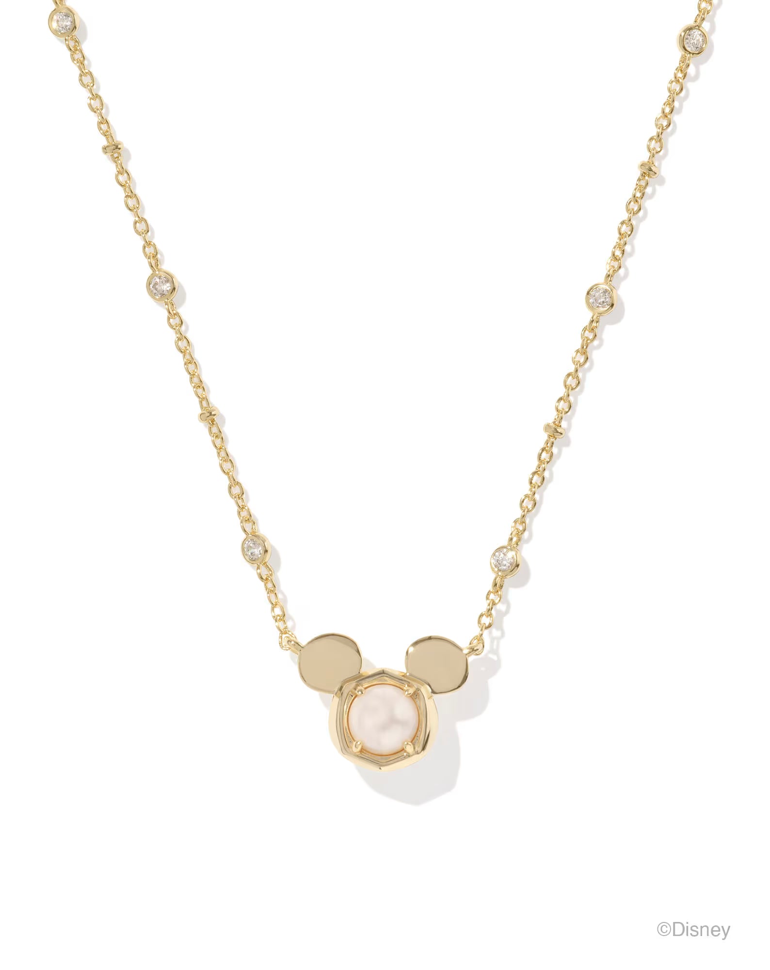 MICKEY MOUSE PENDANT NECKLACE - GOLD WHITE PEARL
