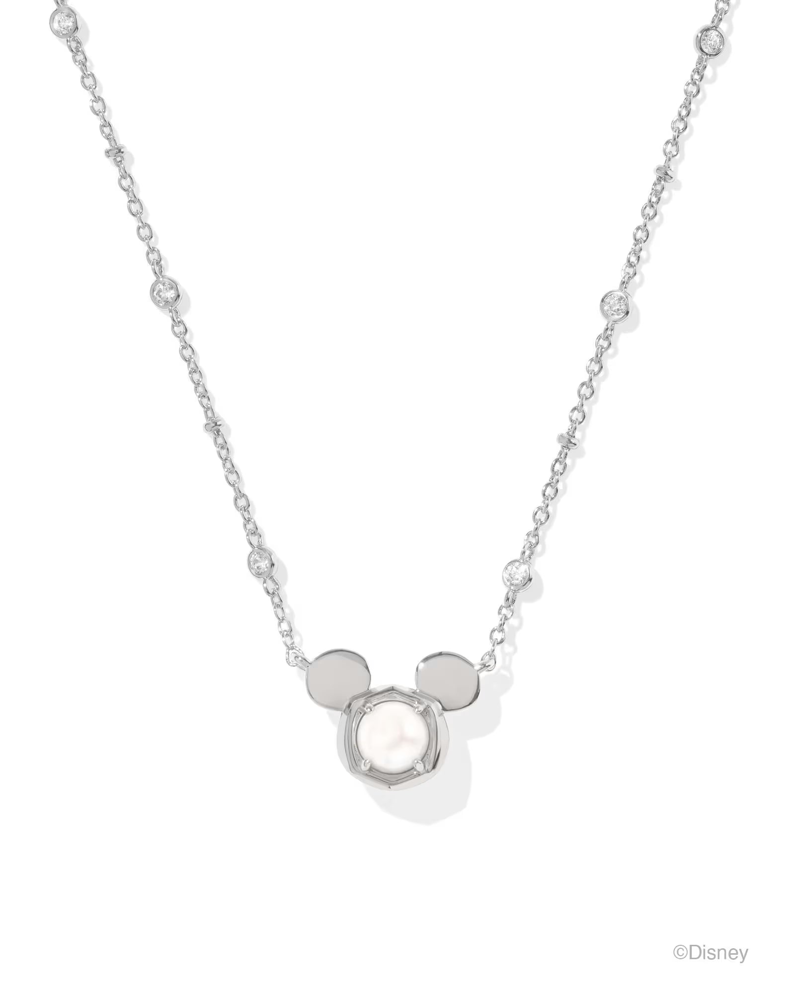 MICKEY MOUSE PENDANT NECKLACE - SILVER WHITE PEARL