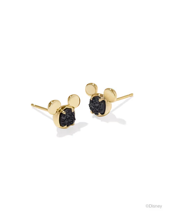 MICKEY MOUSE STUD EARRINGS - GOLD BLACK DRUZY