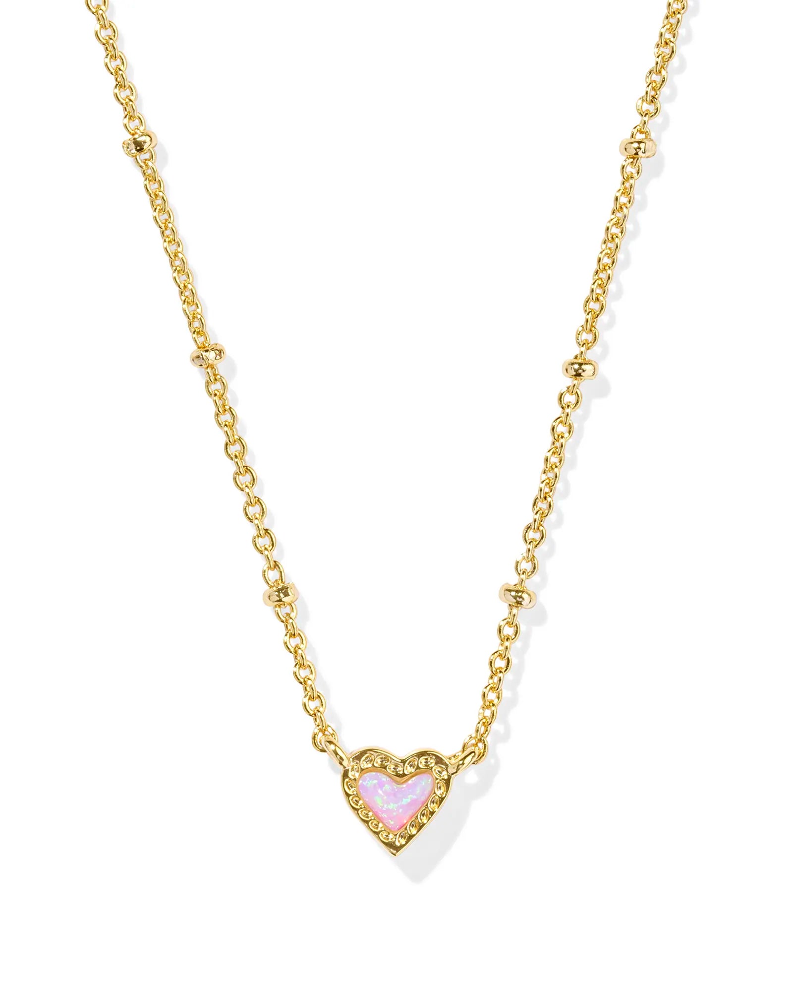 MINI ARI HEART SATELLITE SHORT PENDANT NECKLACE - GOLD BUBBLEGUM PINK KYOCERA OPAL