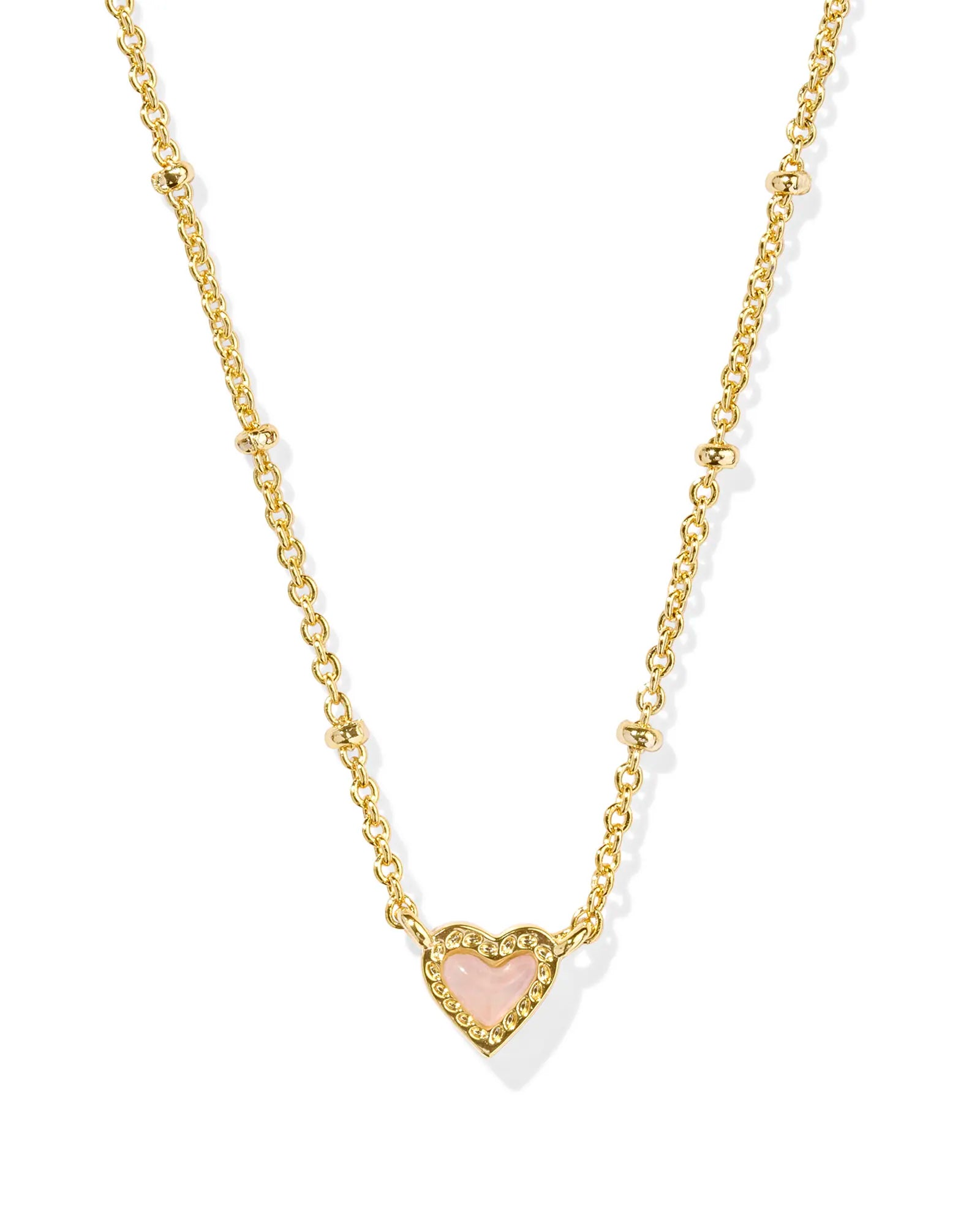 MINI ARI HEART SATELLITE SHORT PENDANT NECKLACE - GOLD ROSE QUARTZ