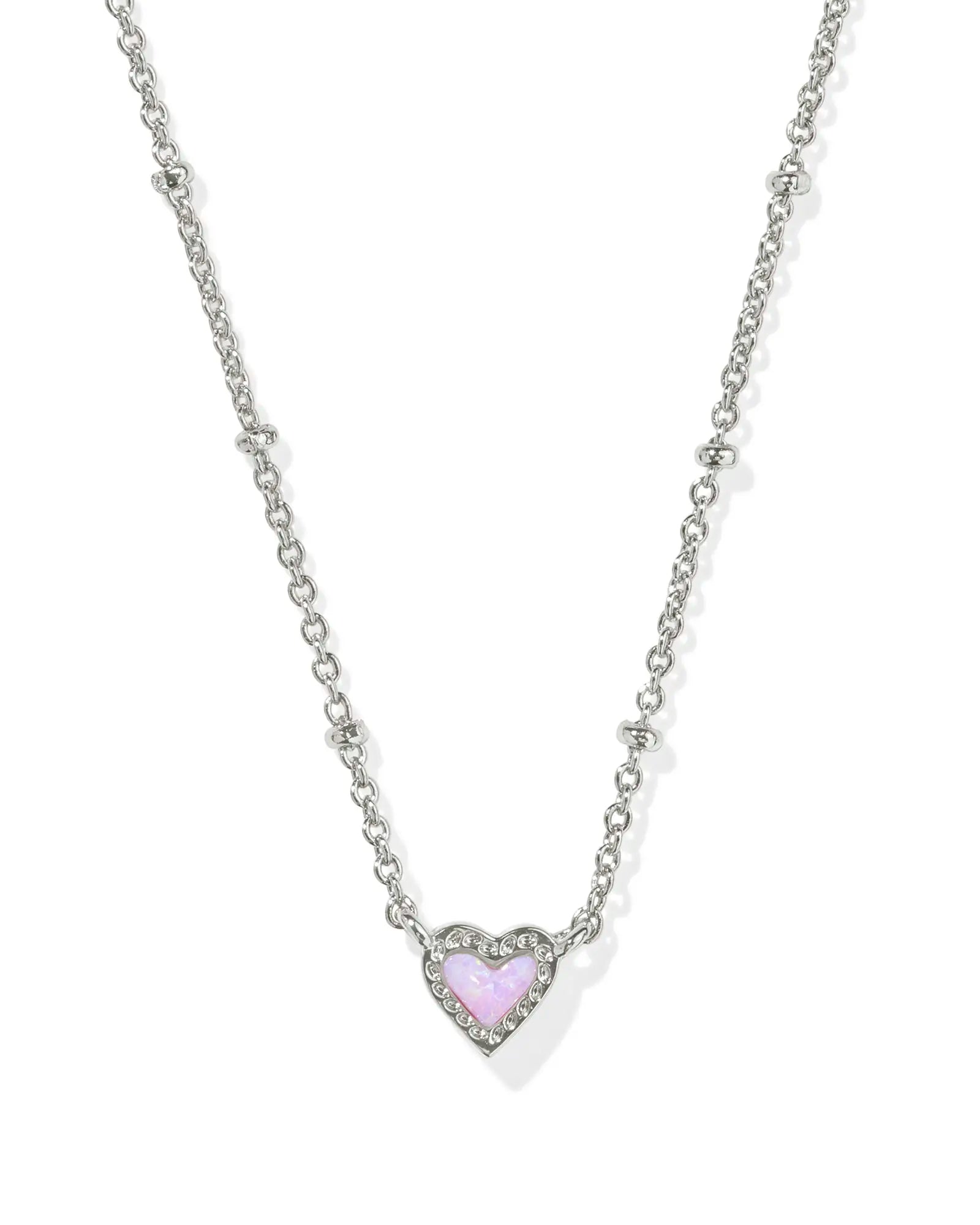 MINI ARI HEART SATELLITE SHORT PENDANT NECKLACE - SILVER BUBBLEGUM KYOCERA OPAL