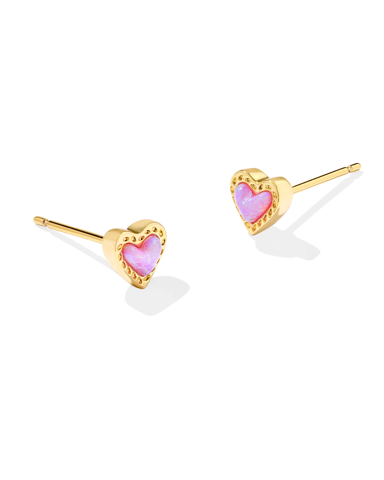 MINI ARI HEART STUD EARRINGS - GOLD BUBBLEGUM PINK KYOCERA OPAL