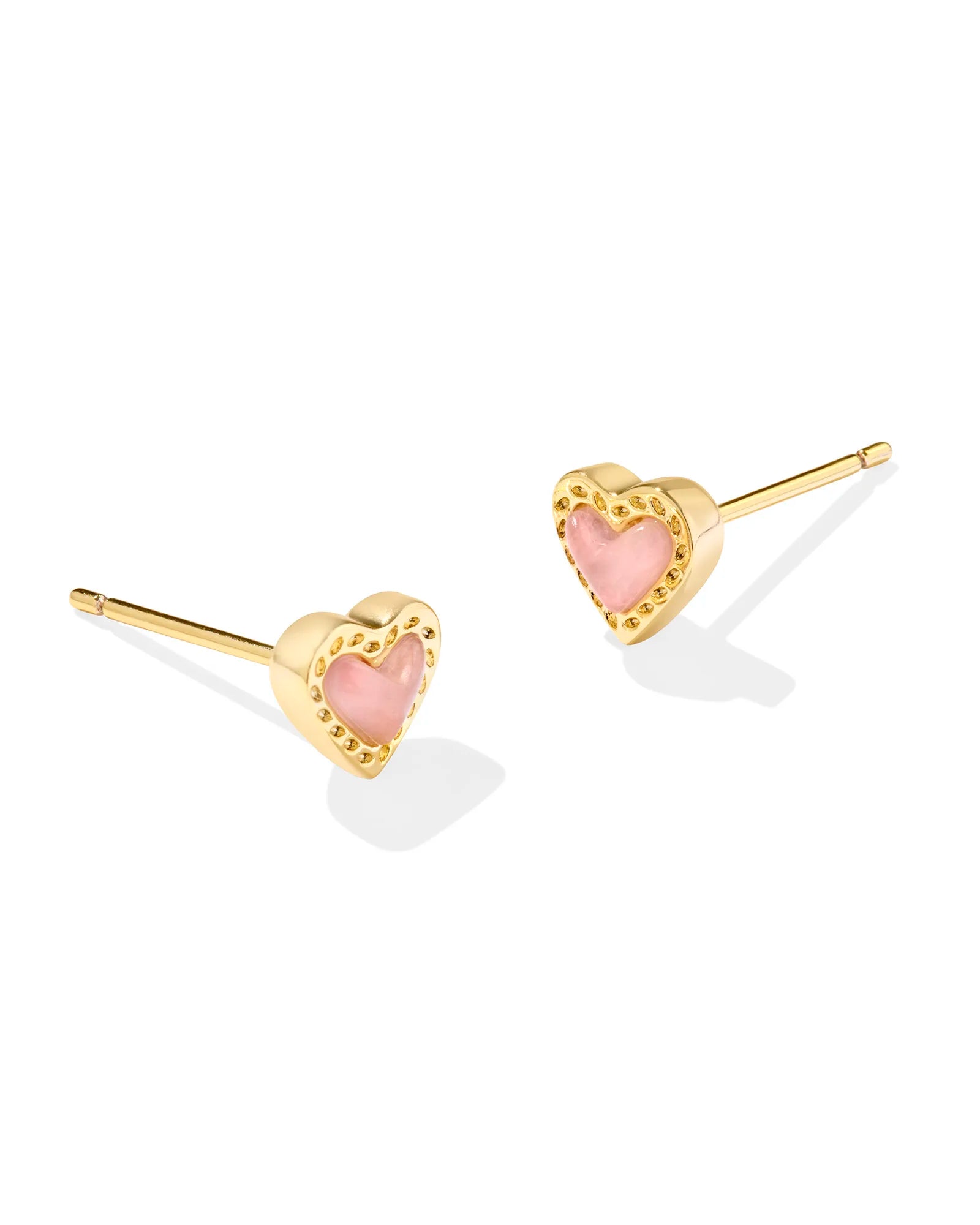 MINI ARI HEART STUD EARRINGS - GOLD ROSE QUARTZ