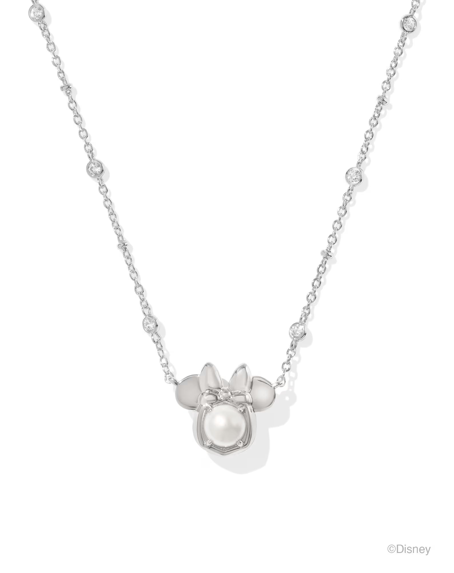MINNIE MOUSE PENDANT NECKLACE - SILVER WHITE PEARL