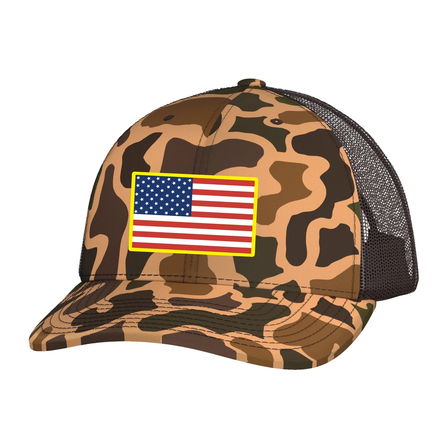 PATRIOTIC PATCH TRUCKER HAT - OLD SCHOOL CAMO