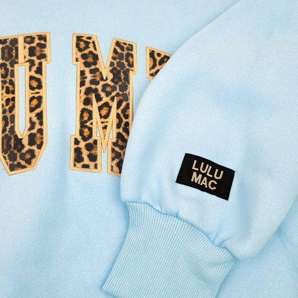 YOUTH - LULU MAC SWEATSHIRT - LIGHT BLUE W/LEOPARD