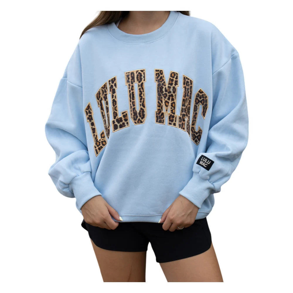 LULU MAC SWEATSHIRT - LIGHT BLUE W/LEOPARD