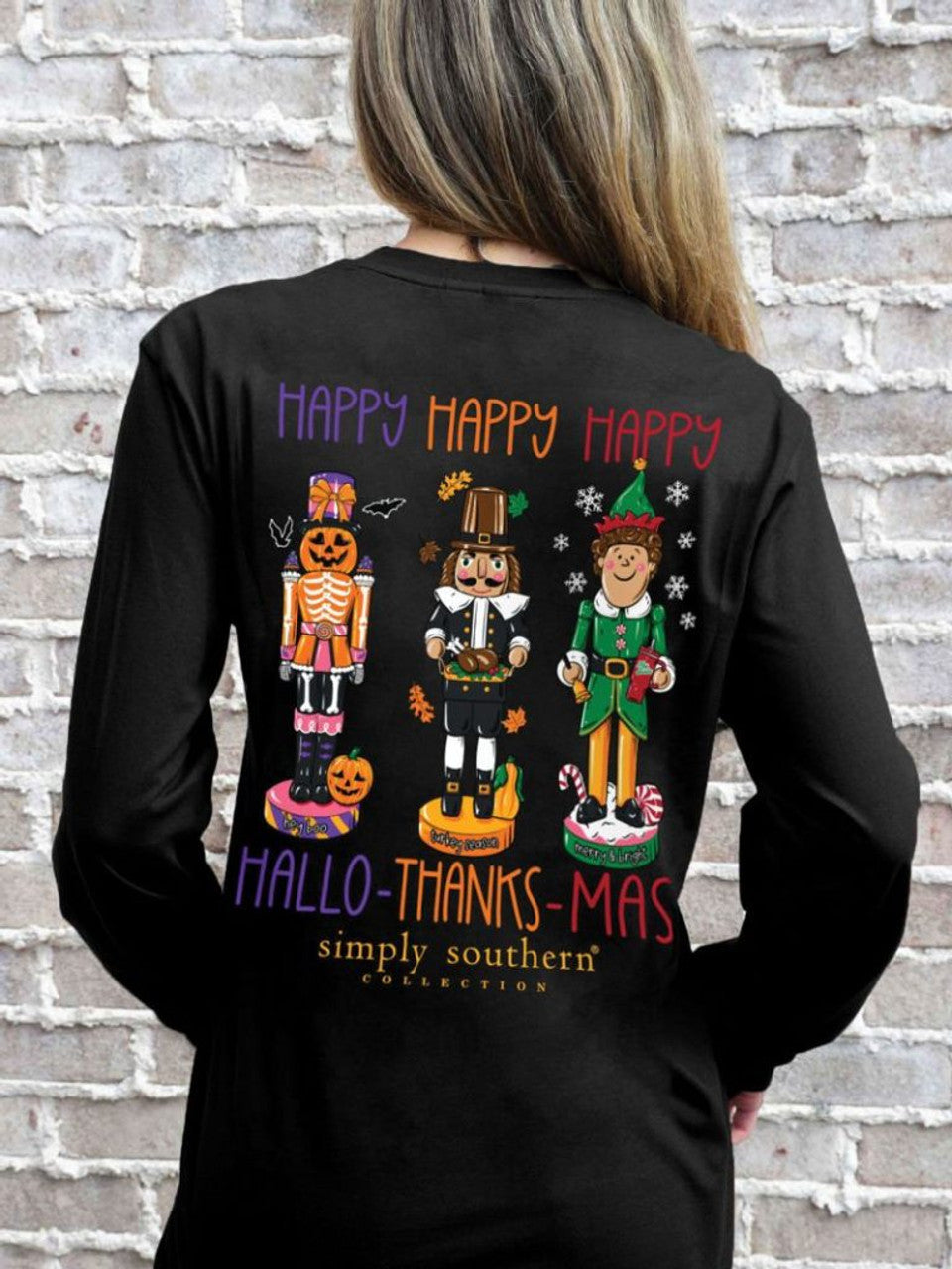 HAPPY EVERYTHING NUTCRACKERS LS - HALLO-THANKS-MAS - BLACK