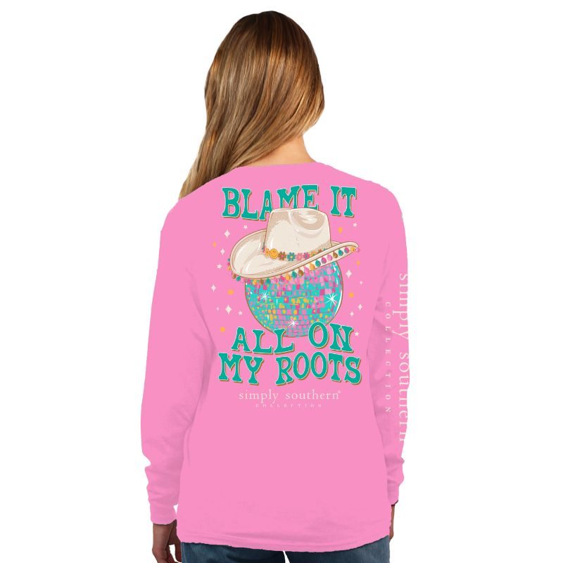 BLAME IT ALL ON MY ROOTS LONG SLEEVE T-SHIRT - FLAMINGO