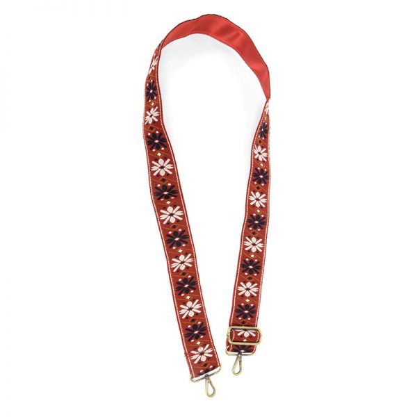 2" Red Daisy Emb Guitar Strap