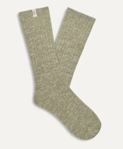 RIB KNIT SLOUCHY CREW SOCK - MOSS GREEN/GRASSLAND