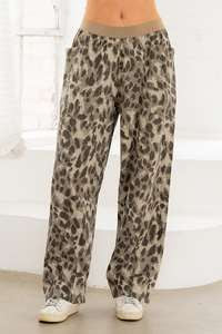 LEOPARD WIDE LEG PANTS - GREY/CHARCOAL