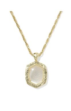 TIGER STRIPED DAPHNE SMALL LONG PENDANT NECKLACE - GOLD NATURAL MOTHER OF PEARL