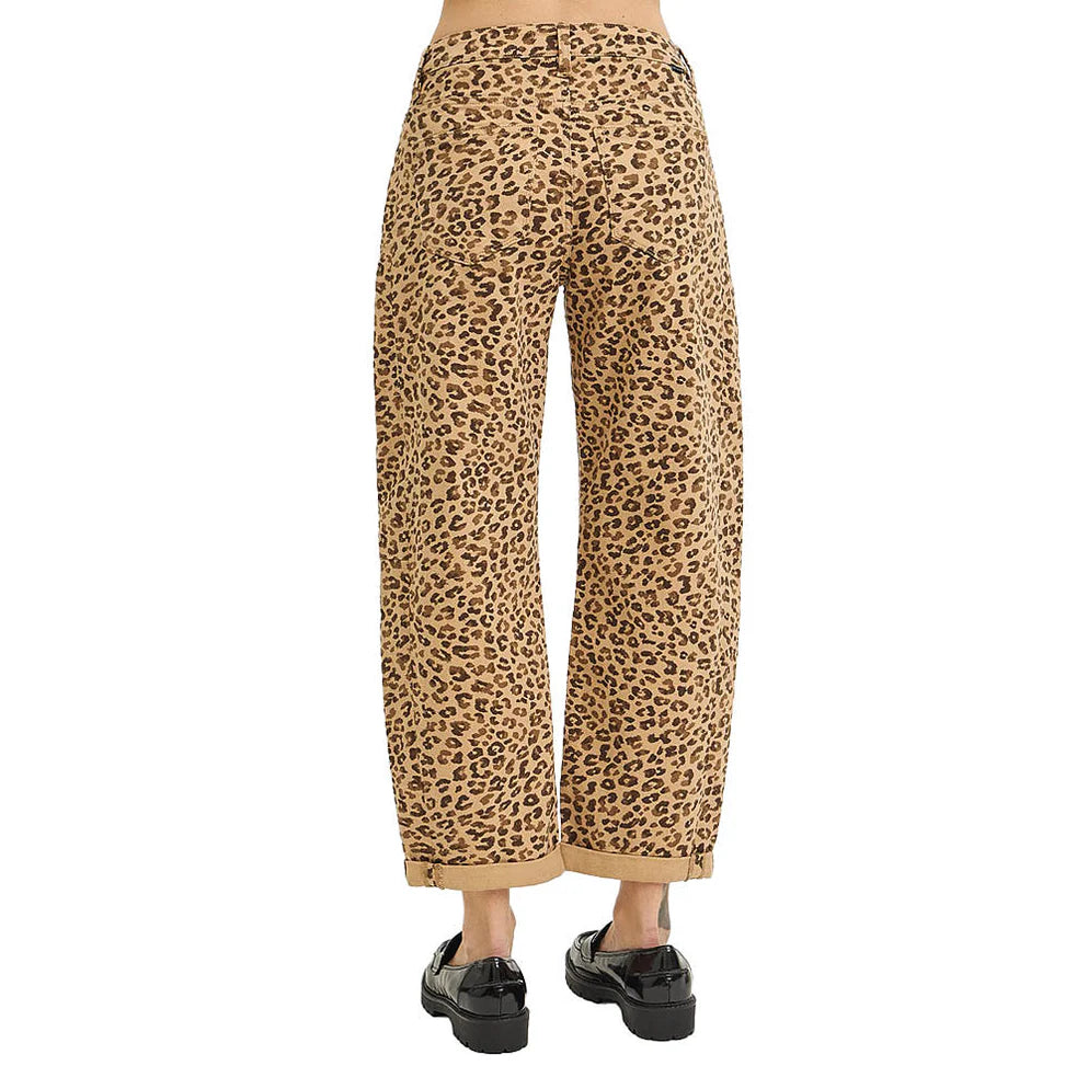 Leopard Print Cropped Barrel Jeans