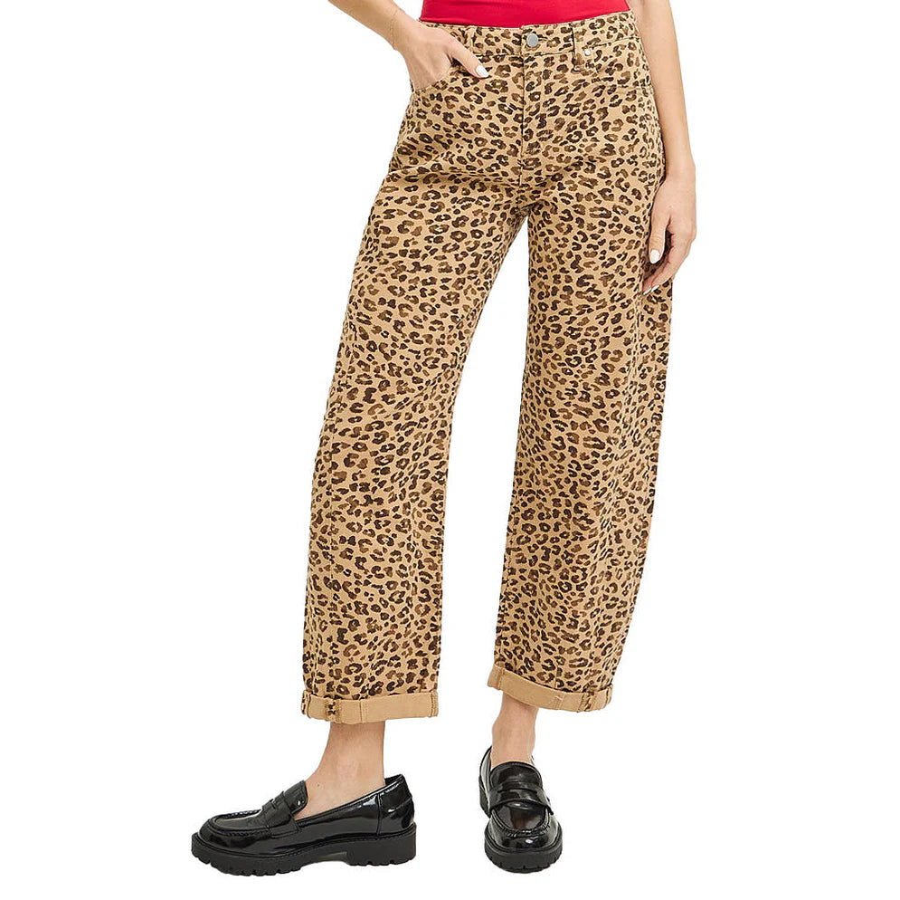Leopard Print Cropped Barrel Jeans