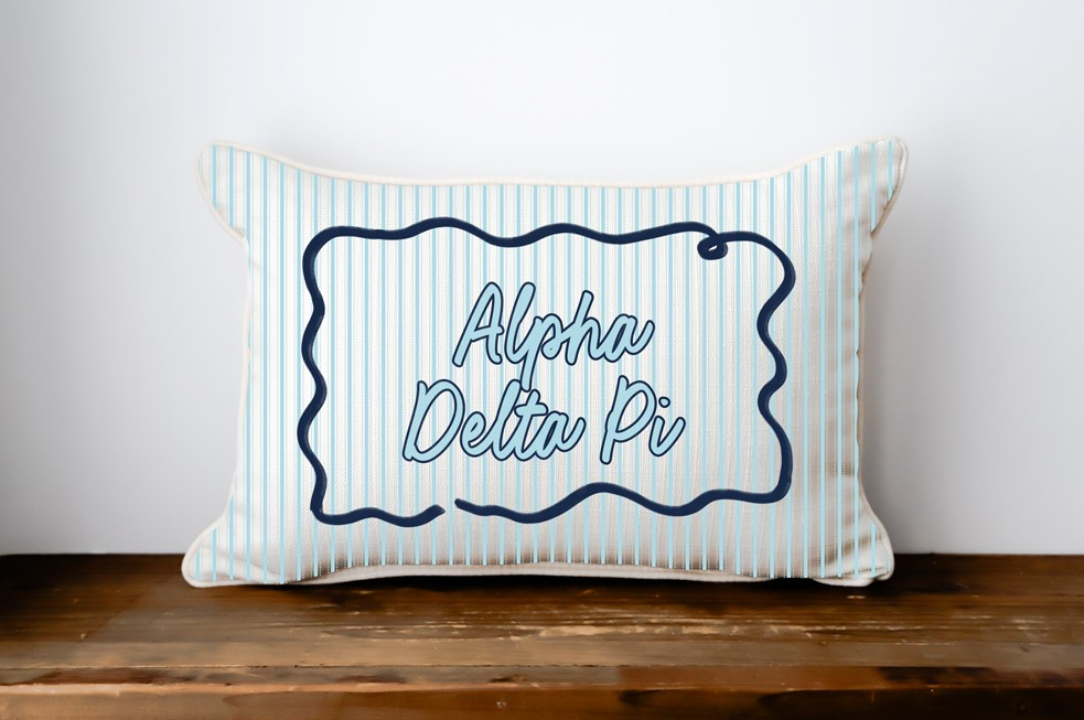 SWIRLY SORORITY ALPHA DELTA PI PILLOW + PIPING