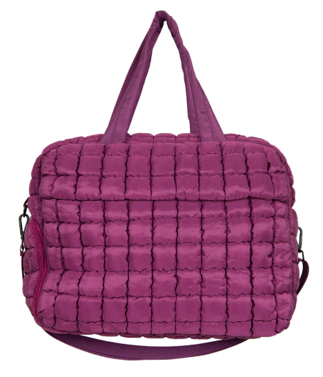 QUILTED DUFFEL WEEKENDER BAG W/PASS THRU SLIP - PLUM