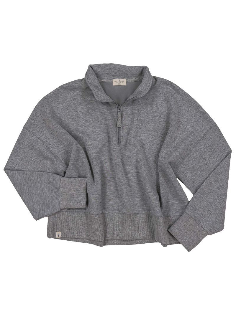 QUARTER ZIP CROPPED PULLOVER - HEATHER GREY