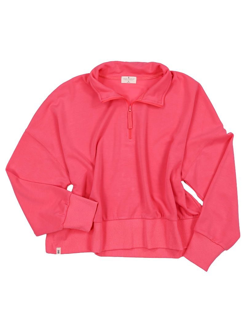 QUARTER ZIP CROPPED PULLOVER - PINK