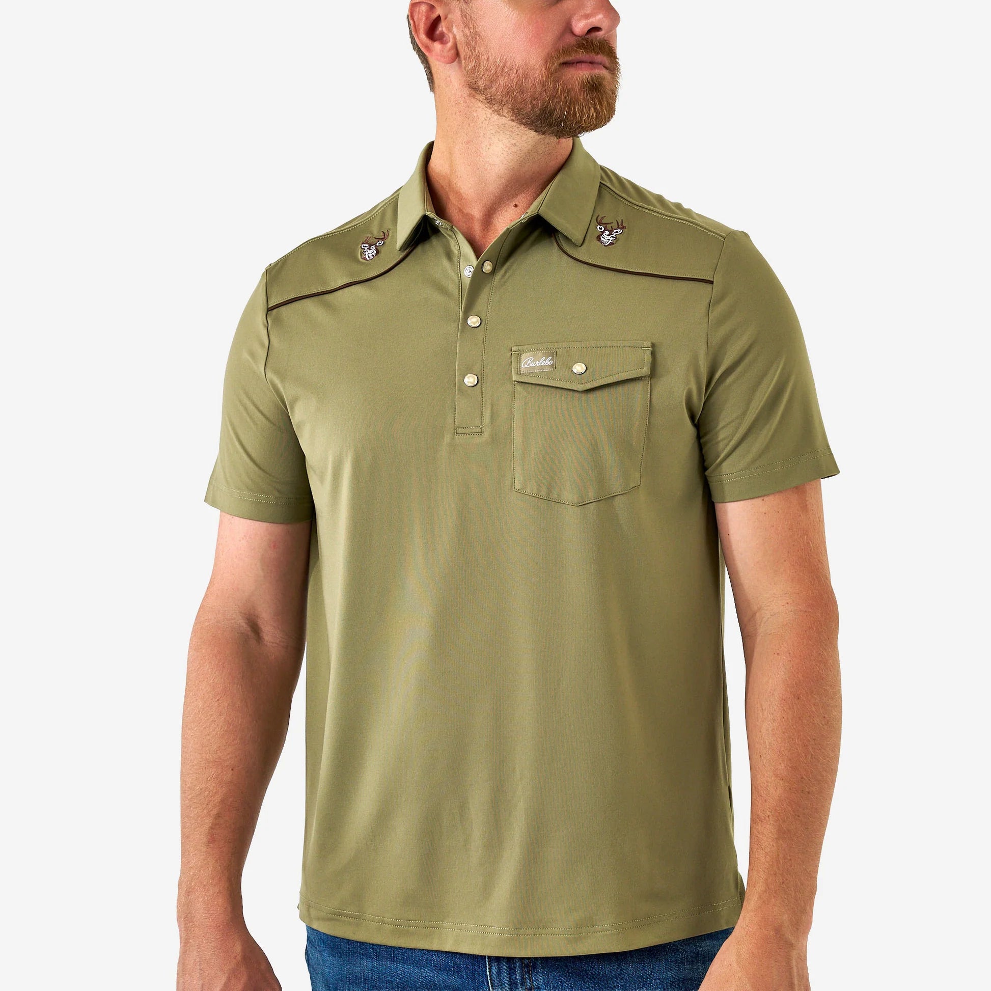 PEARL SNAP PERFORMANCE POLO - WHITETAIL DEER GREEN
