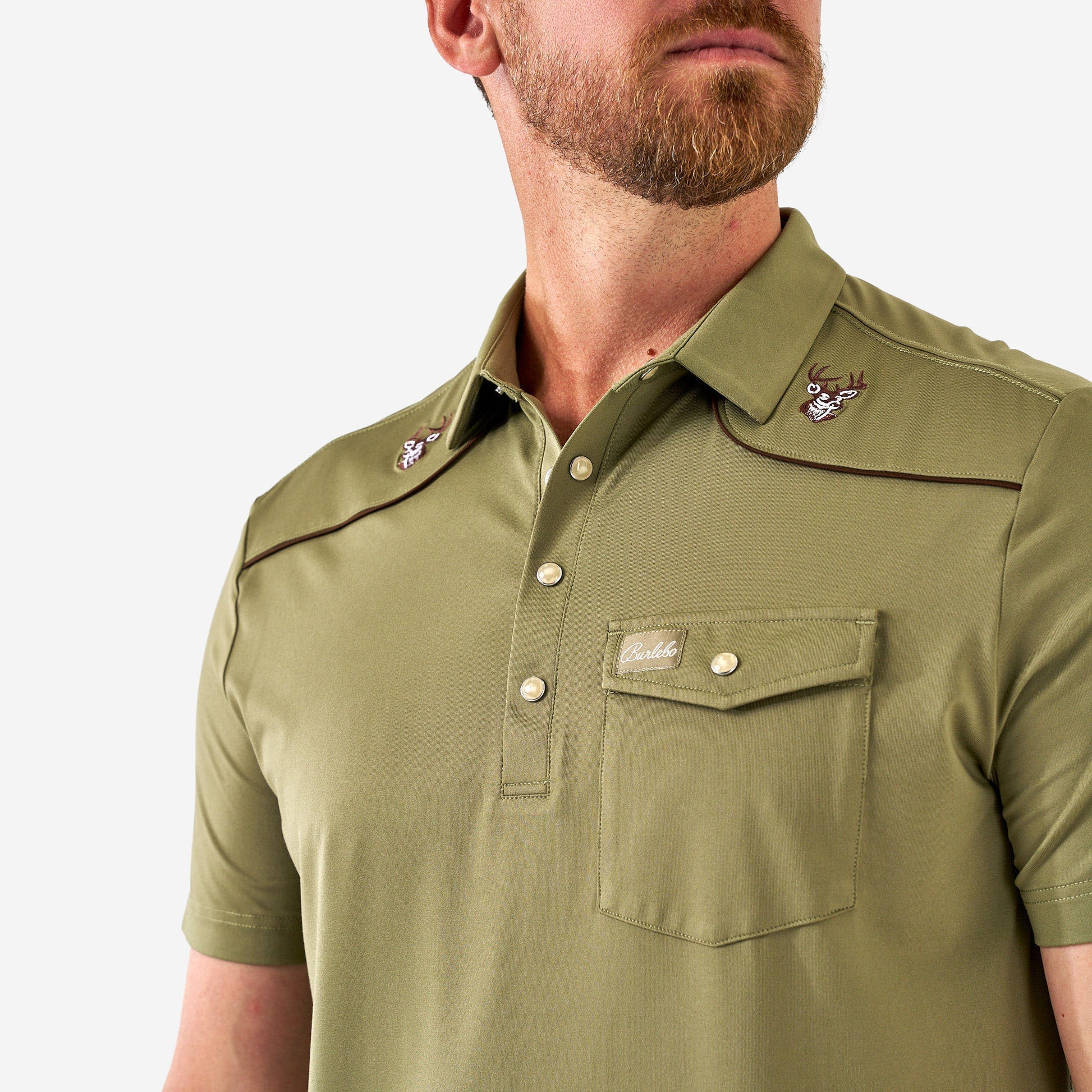 PEARL SNAP PERFORMANCE POLO - WHITETAIL DEER GREEN