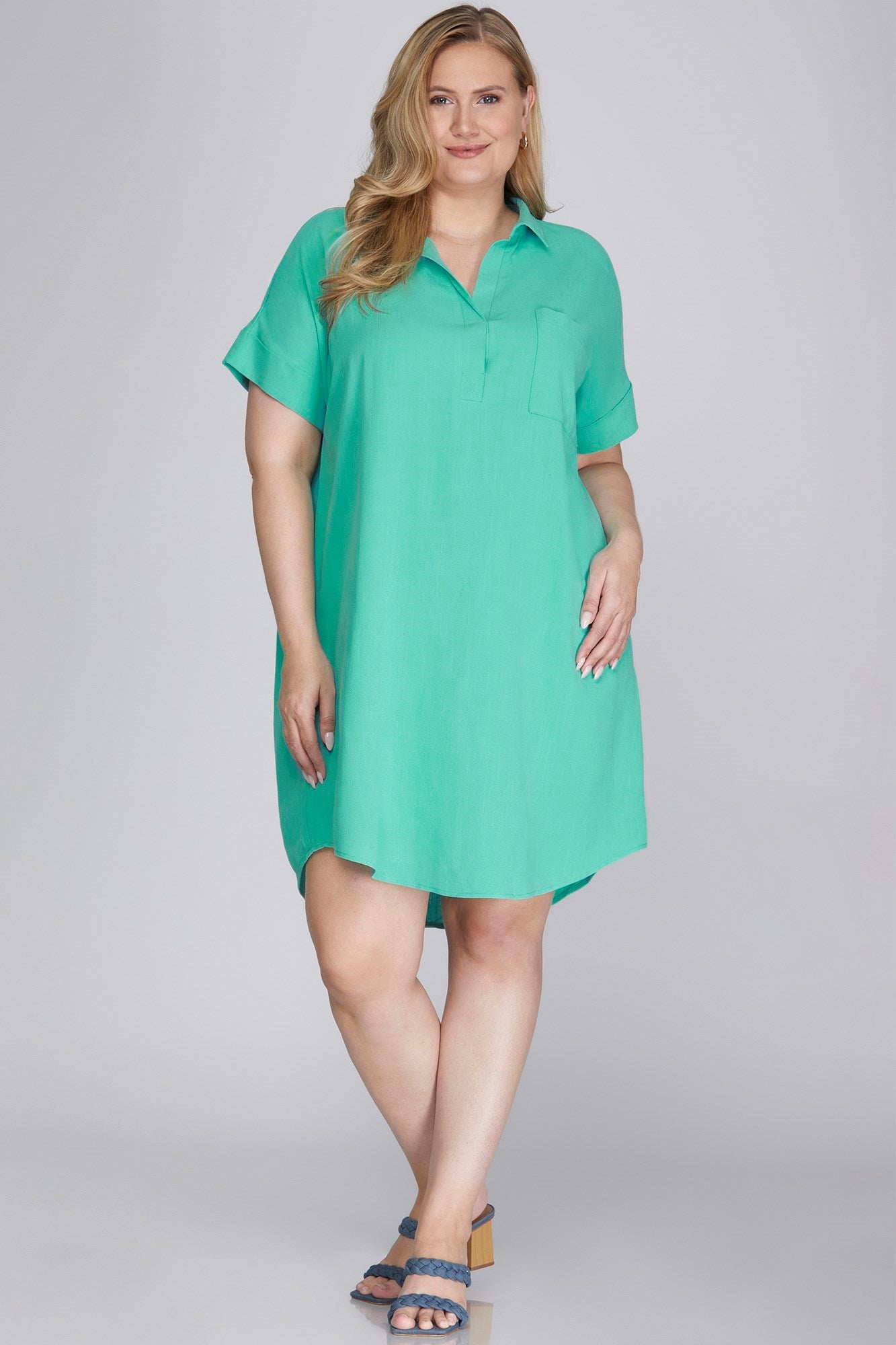COLLARED DRESS WITH SIDE AND FRONT POCKETS
