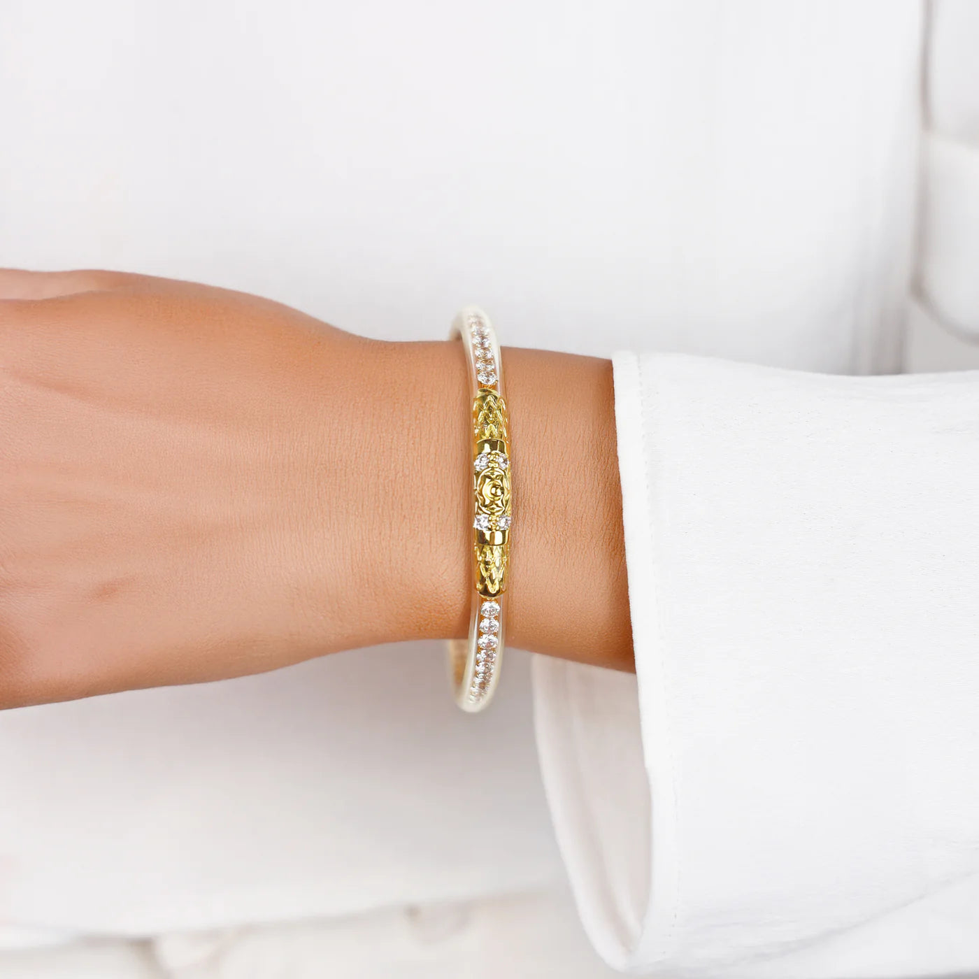 QUEEN ALL WEATHER BANGLE - CLEAR CRYSTAL - GOLD