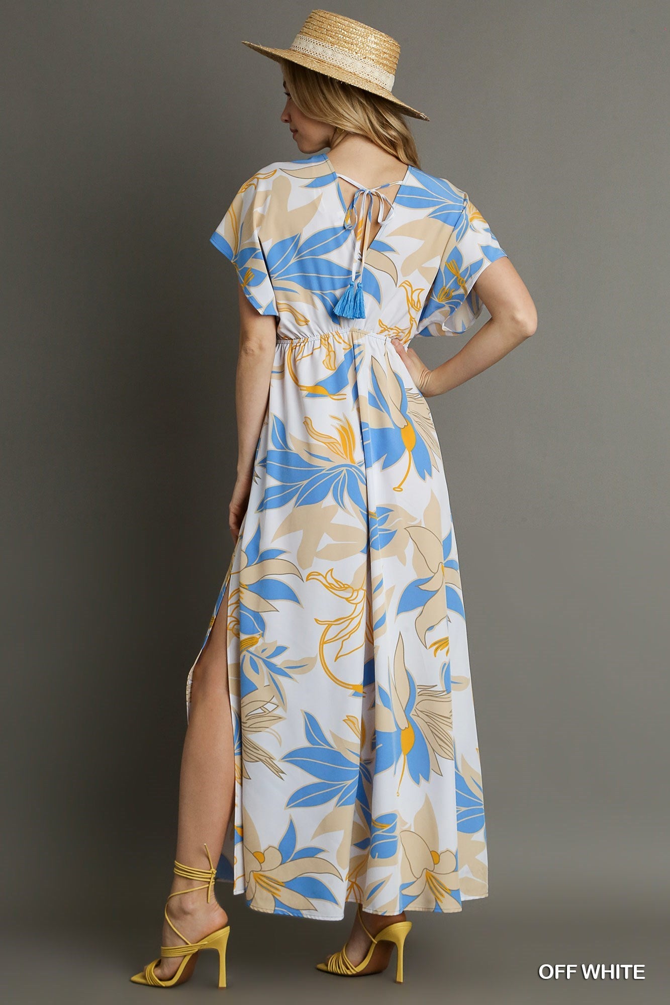 FLORAL A-LINE MAXI DRESS WITH SIDE SLIT - OFF WHITE