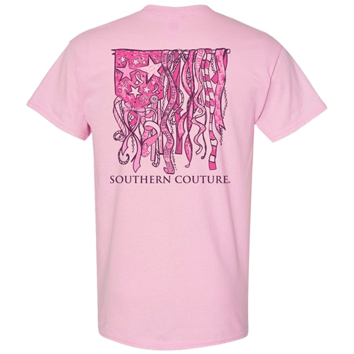 BREAST CANCER RIBBON FLAG SS TEE - LIGHT PINK
