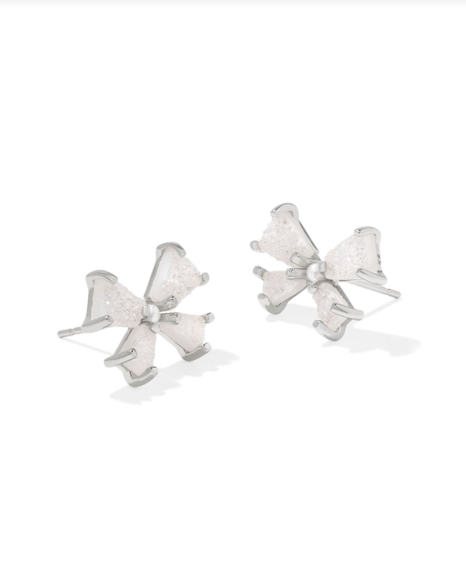 BLAIR BOW SMALL STUD EARRINGS - SILVER IRIDESCENT DRUSY