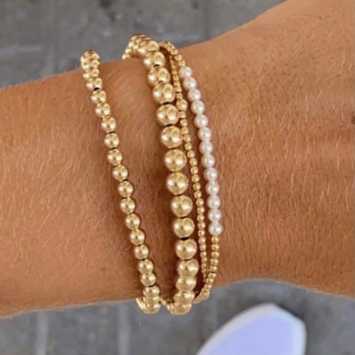 GOLD BLISS 2MM BEAD BRAC - PEARL