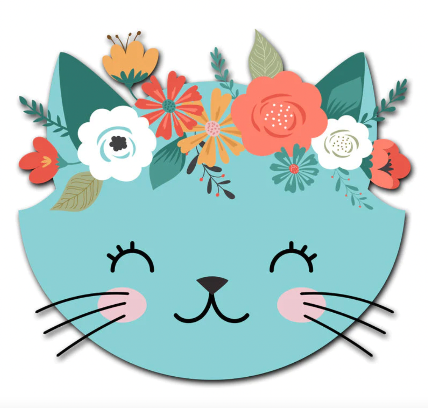 INTERCHANGEABLE BUTTON CAT WITH FLOWERS
