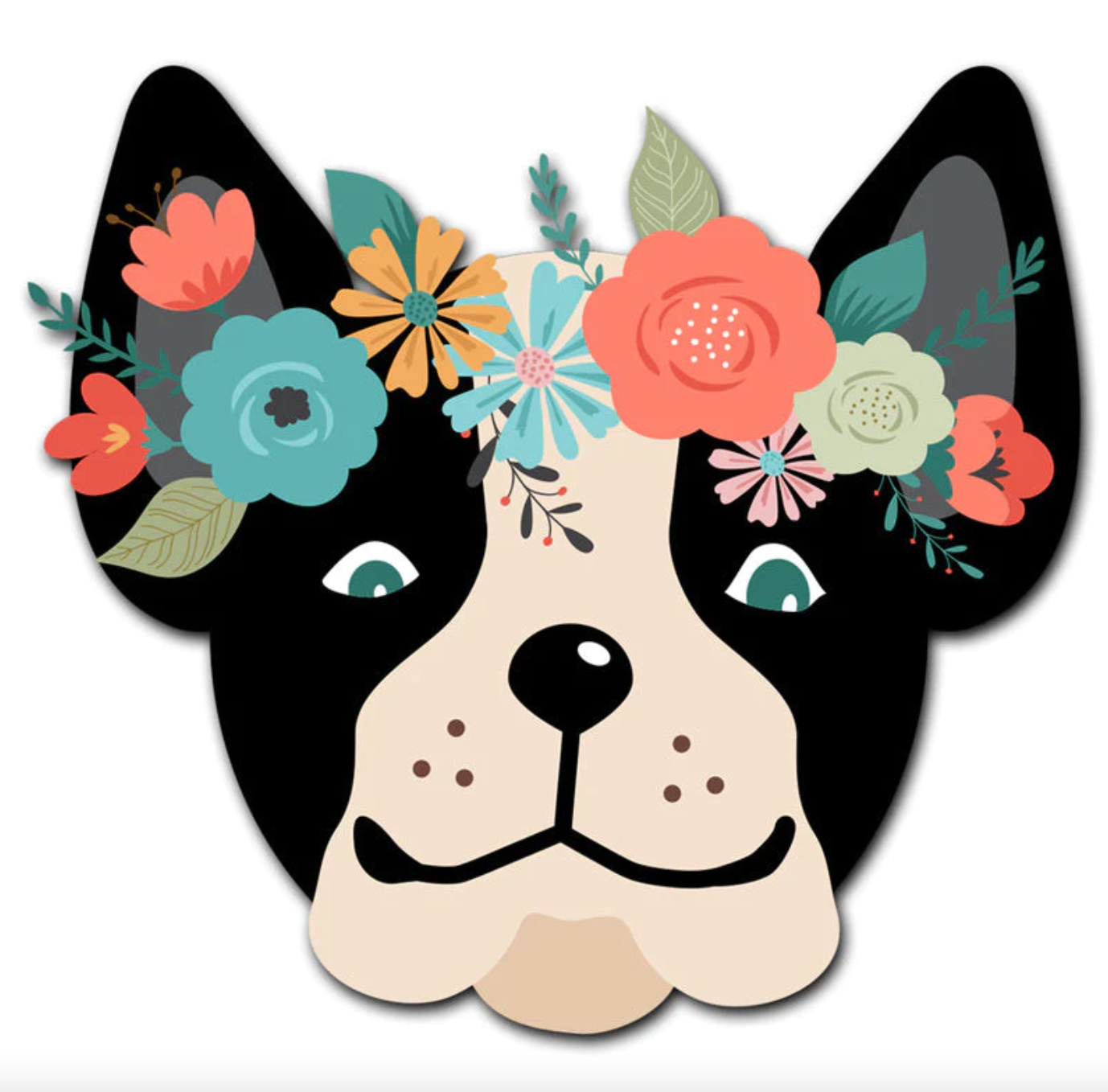 INTERCHANGEABLE BUTTON DOG WITH FLOWERS