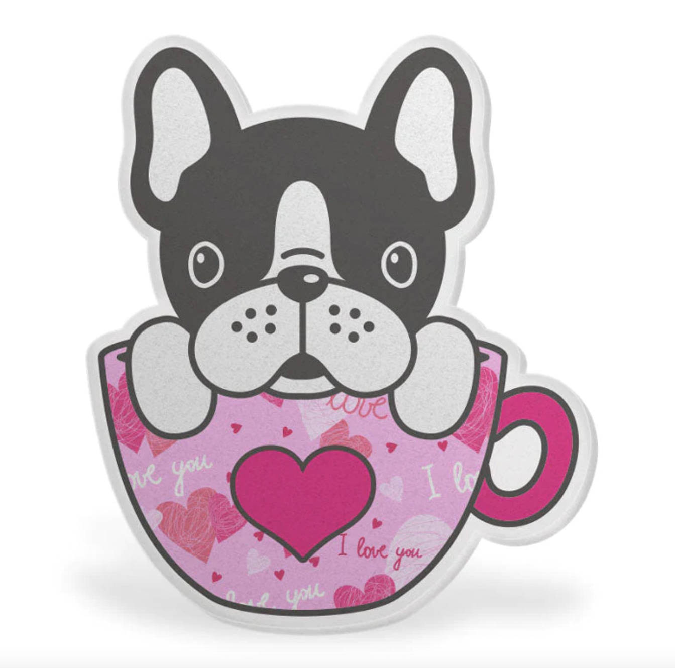 INTERCHANGEABLE BUTTON PUP IN COFFE MUG