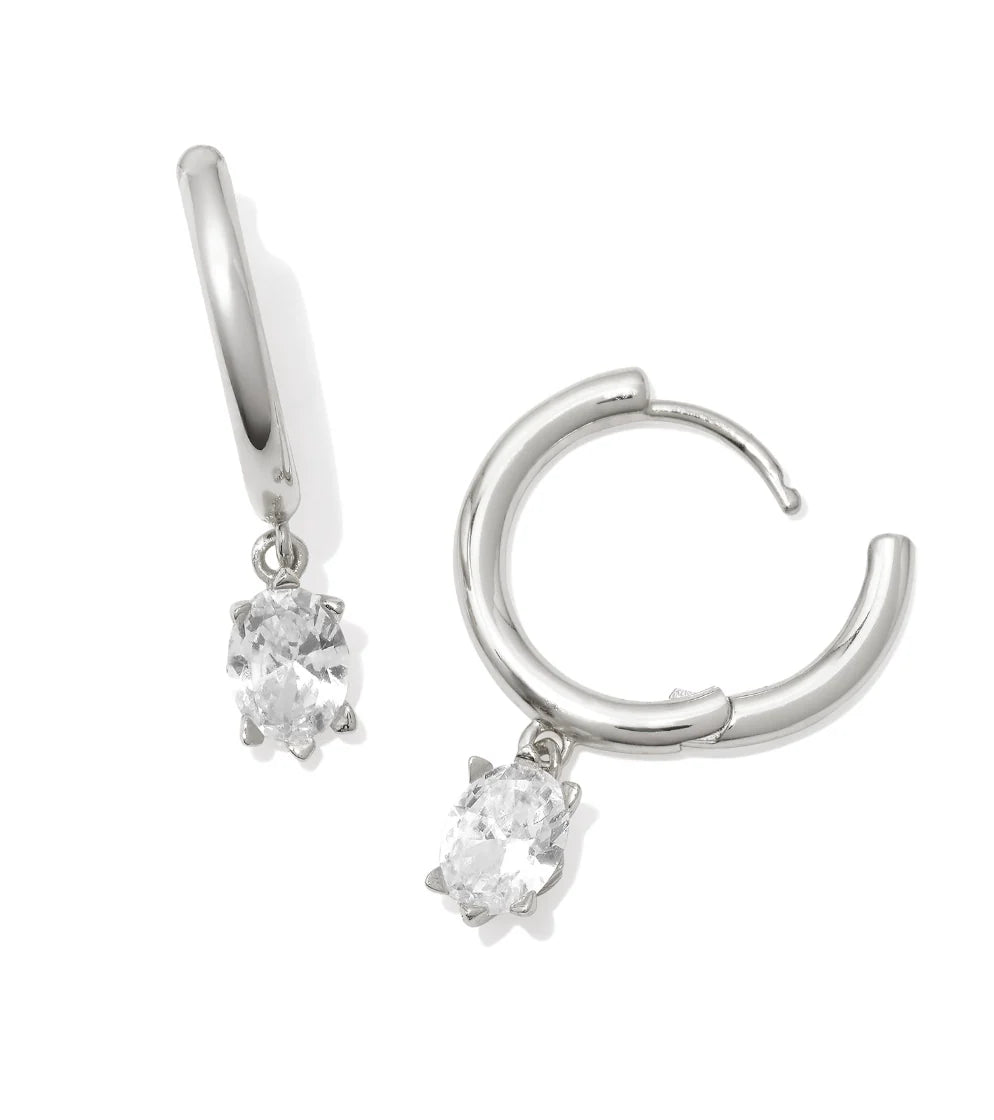 CAILIN SINGLE STONE HUGGIE EARRINGS - SILVER WHITE CRYSTAL