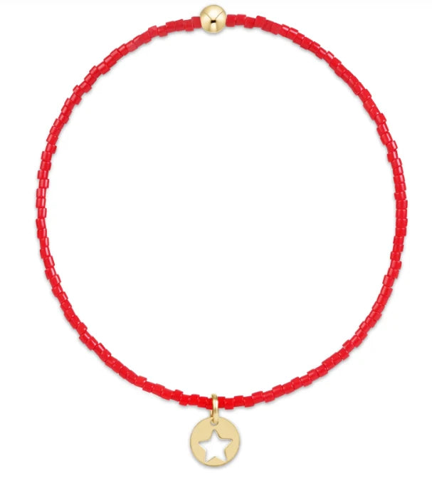 HOPE CLASSIC BRACELET - STAR SMALL GOLD DISC - BRIGHT RED