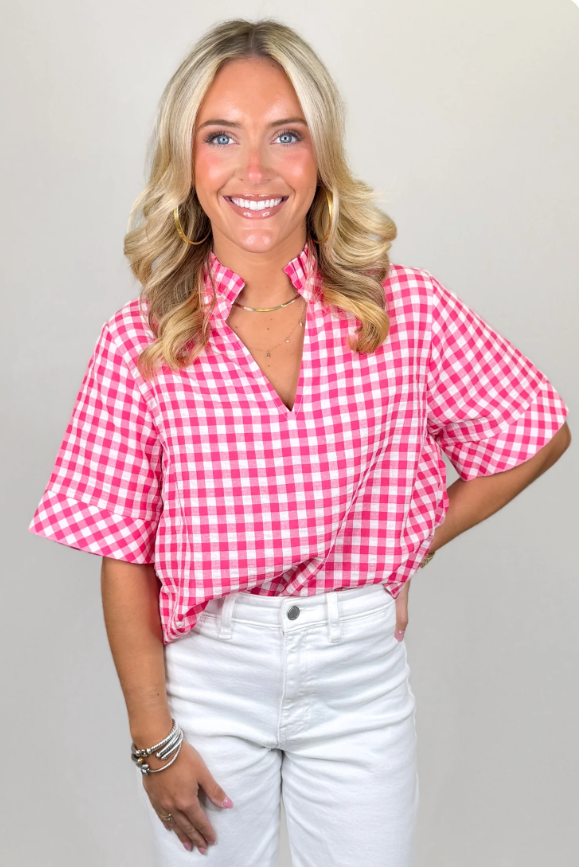 Sweet Retreat Gingham Swing Top