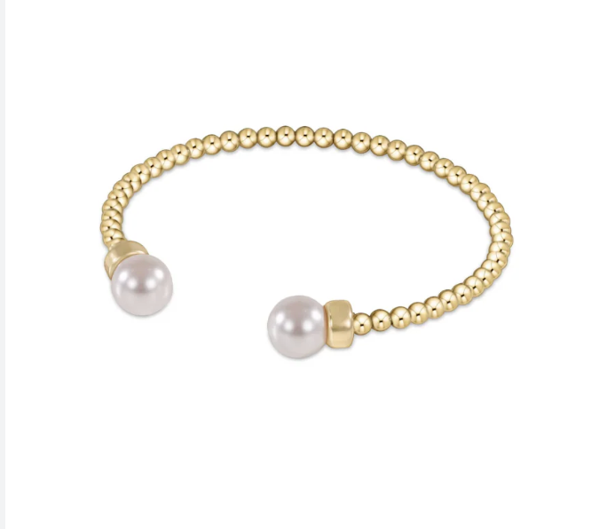 CLASSIC GOLD 3MM BEAD CUFF – PEARL