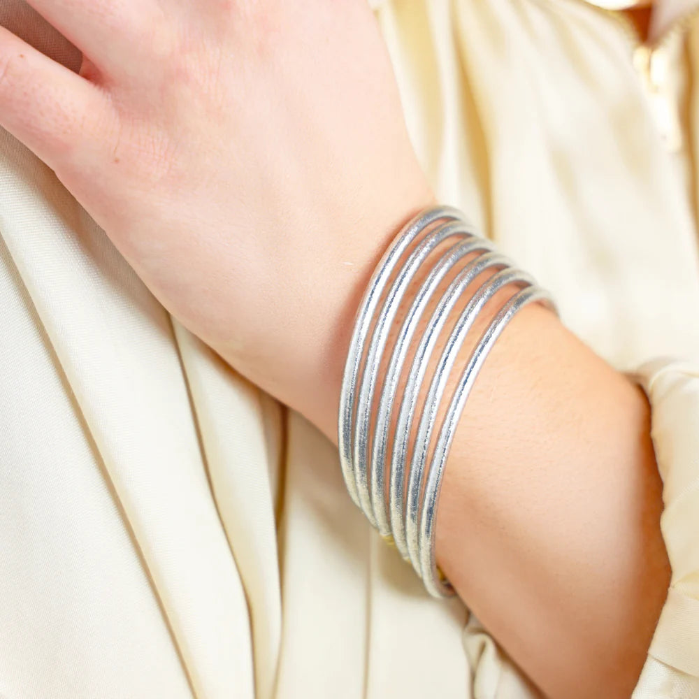 SILVER LUMINE ALL WEATHER BANGLES - SET OF 6