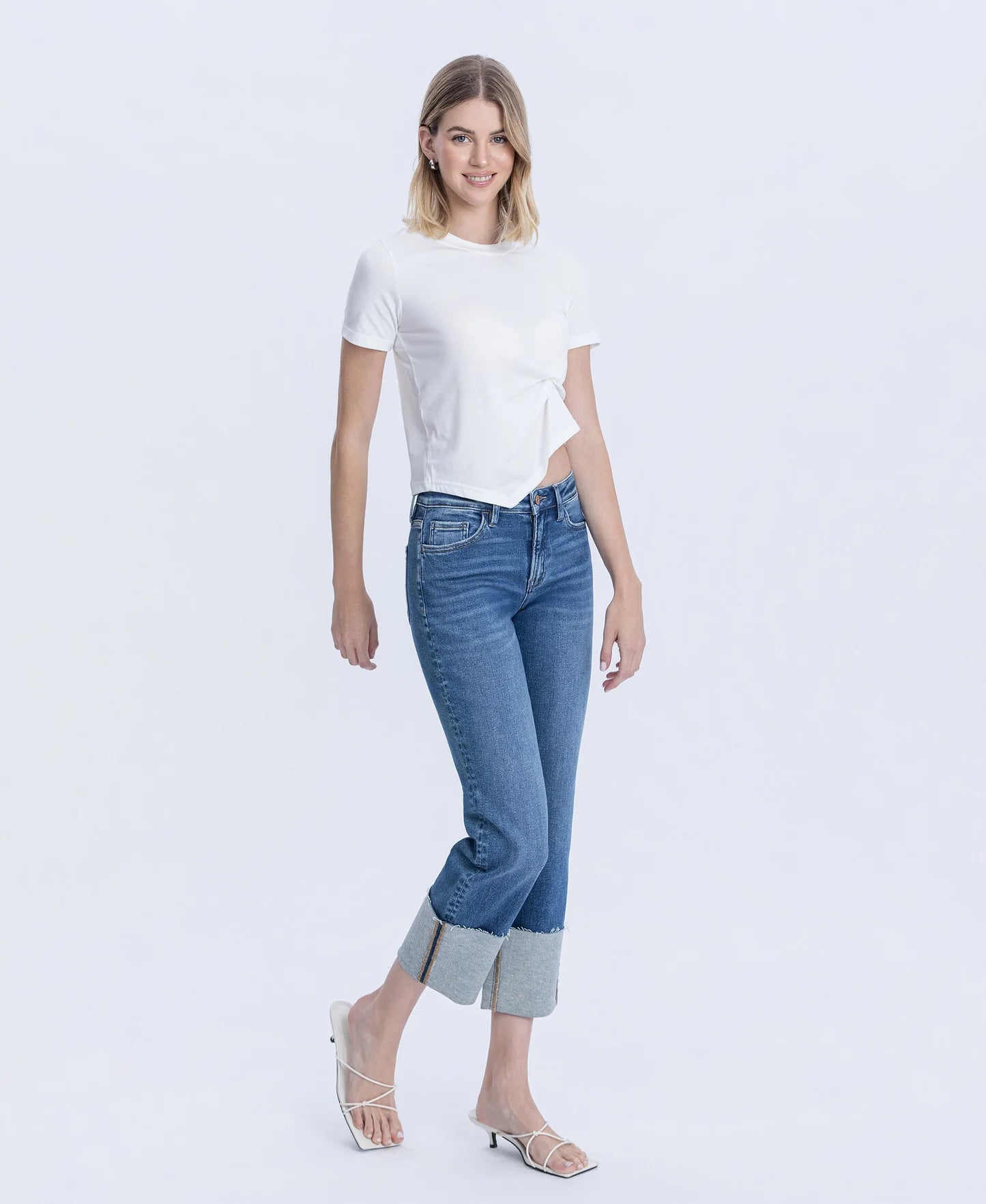 High Rise Crop Straight Jean - Medium Dark
