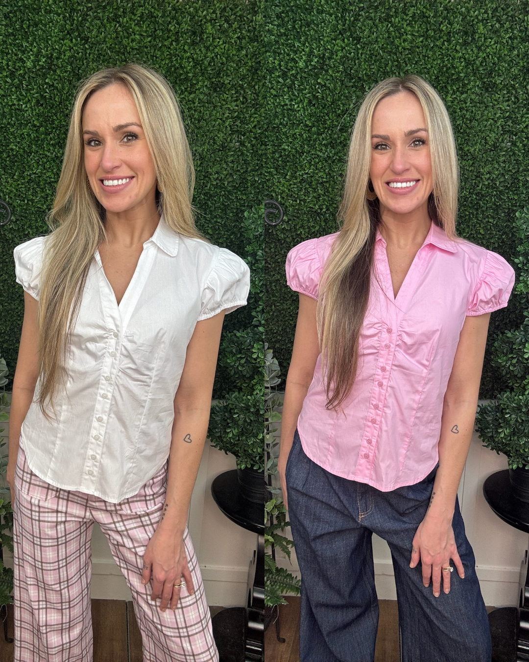 Classic Ruched Waist Button Blouse