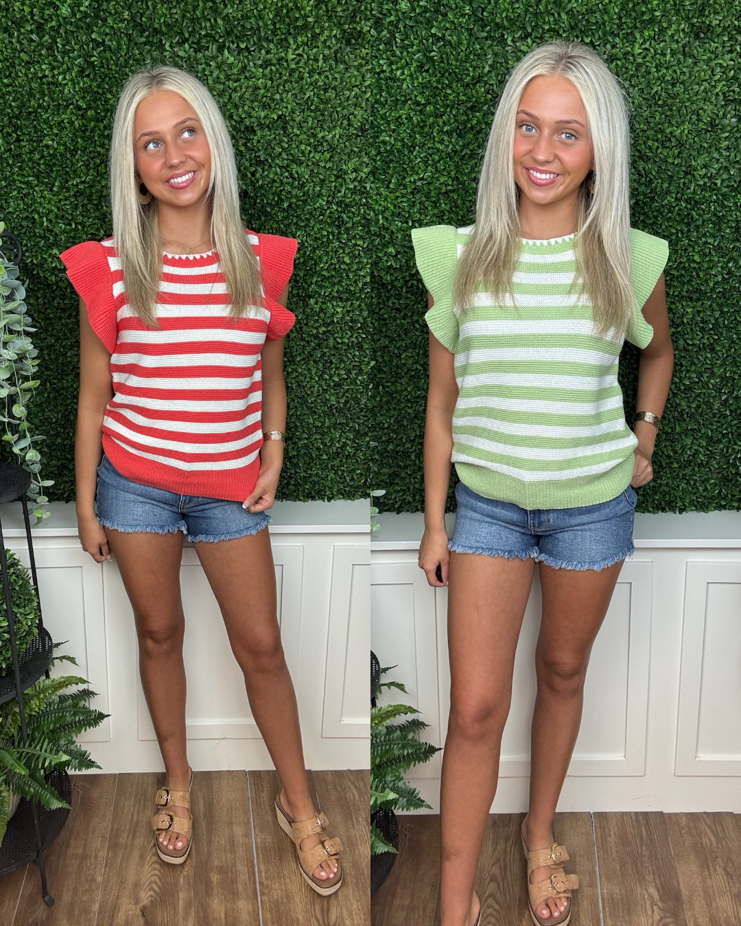 Striped Cap Sleeve Knit Sweater