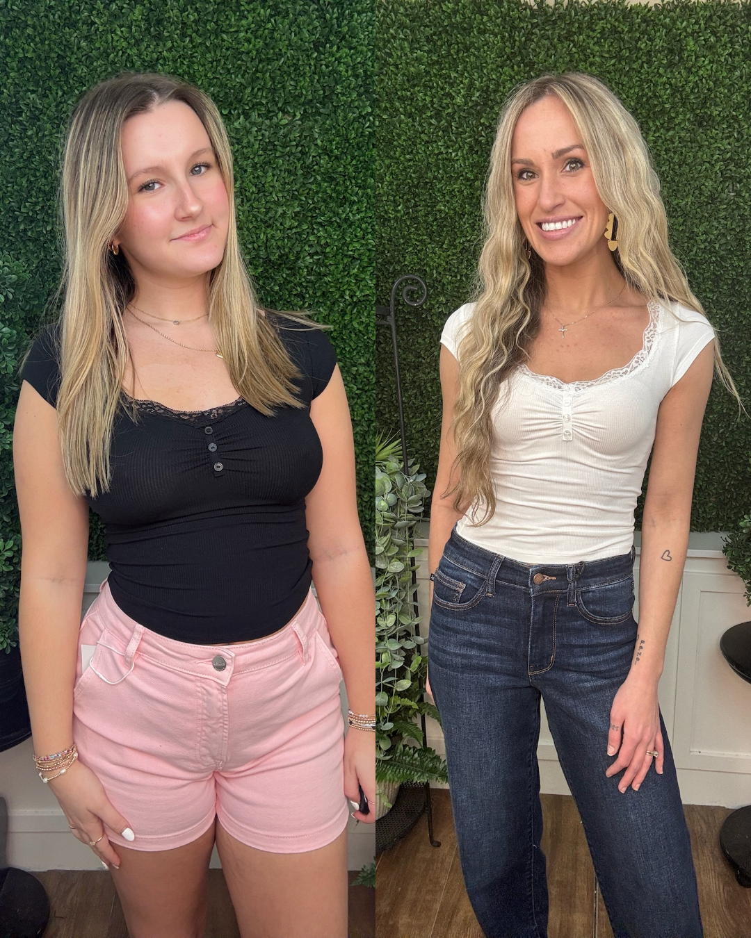 Lace Trim Ruched Button Top