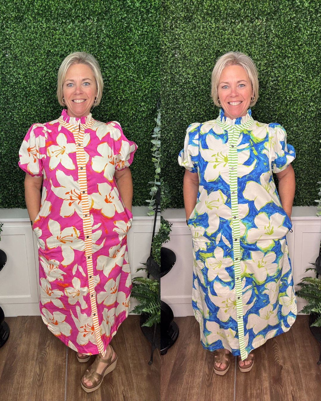 Tropical Bloom Puff Sleeve Shirt Dress
